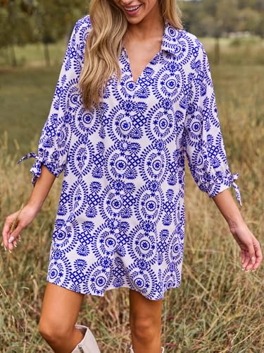 Image of CUPSHE Women Mini Summer Dress Cover Up Oversize Floral Shirt 3 /4 Sleeve Cuff Tie Button Down Beach Dresses Cover Up Top