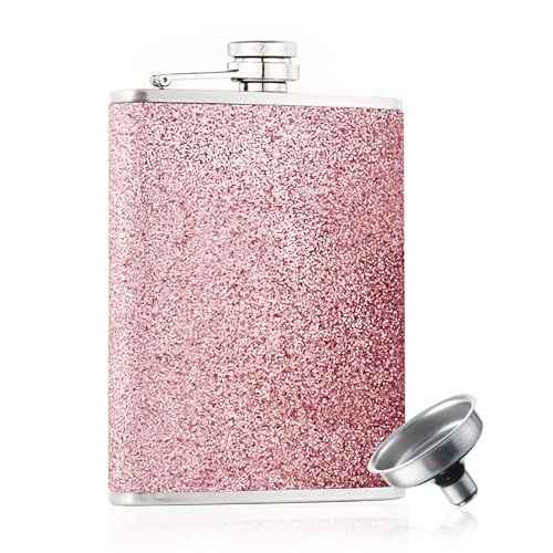 Eiarrnp Fiaschetta per liquori da donna, in acciaio inox, a prova di perdite, con imbuto, fiaschetta da tasca per ragazze, per vodka e whisky