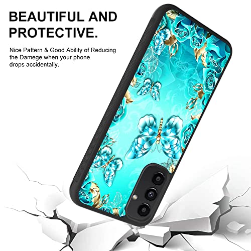 Lsl Cute Samsung Galaxy A14 5G Phone Case Blue Butterfly Pattern For Women Girls, Tire Outline Design Anti-Slip Shock Absorb Protective Samsung Galaxy A14 Case Black For Samsung Galaxy A14 5G #TOP2