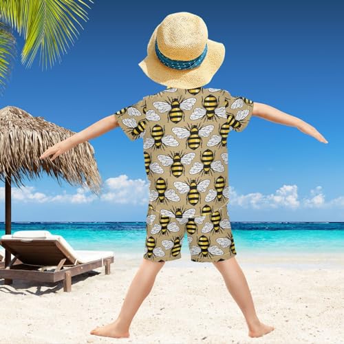 Image of visesunny Boy's 2 Pieces Shirt and Short Set Casual Shirts Short Sleeve Beach Shorts Summer Outfits for 3-10 Years Kids