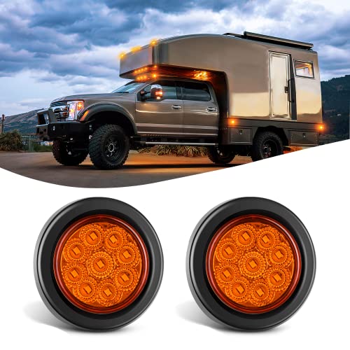 Image of Nilight 2 inch Round Marker Light 2PCS Amber 9LED Clearance Lights Flush Mount | With Plug Grommet Pigtail Hardwired For 12V Truck Trailer Tractor Buses Vans Boat Mechanical Safety Lighting