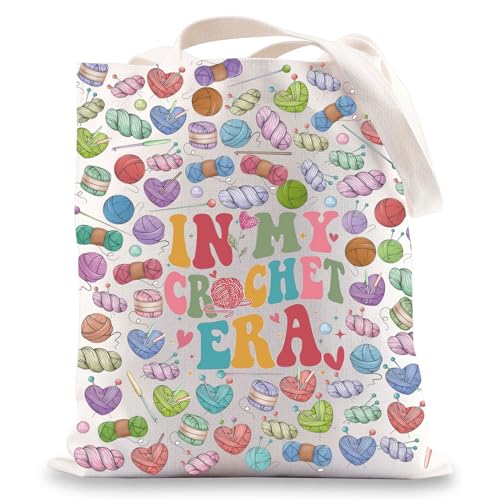 BWWKTOP Bolsa de crochê para amantes de crochê, presente em minha era de crochê, bolsa de ombro de lona, presente de crochê (era crochete)