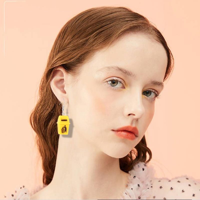 coadipress Creative Trash Can Dangle Drop Earring for Women Funny Resin Toilet Bottle Dangle Earrings Cute Trash Can Earring Garbage can Earrings Funny Earring Jewelry Gifts - Image 3