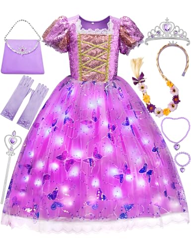 Davvew Princess Dresses for Girls,Light Up Princess Costume for Christmas, Halloween, birthday gifts for Age 3-8 Year Old