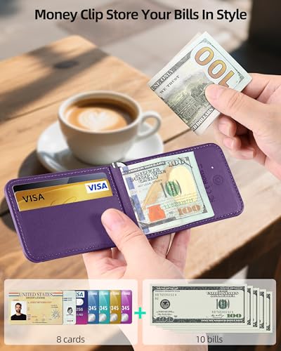 Image of ExtreLife for Magsafe Wallet with Money Clip, Works with Apple Find My, Strongest Magnetic Wallet for iPhone 17 /16 /15 /14 /13 /12 Series, 8-Card Holder, Adjustable Stand, Lavender