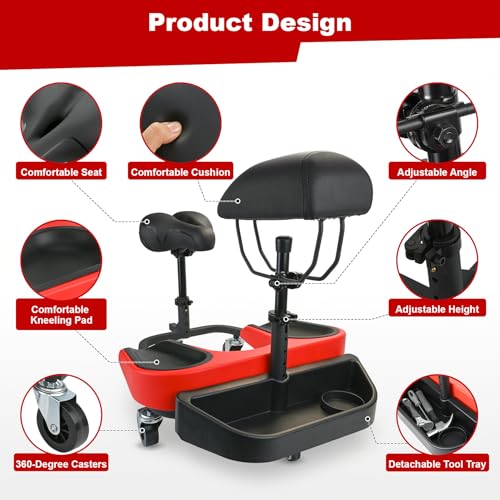 Image of Upgrade Kneeling Sitting Creeper with Chest Support and Tool Tray Compatible with racatac Rolling Knee Creeper 01RAC3CS, 3 Inch Casters 300-lb for Tile installation, Flooring work, Parquet Cleaning
