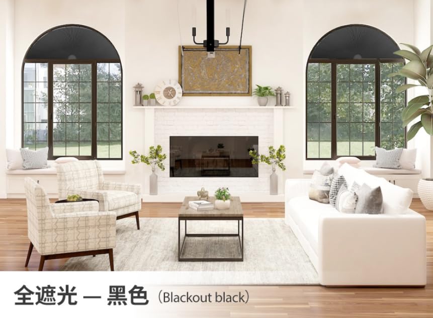 Full Blackout Blinds Arch Window Shade Light Filtering Pleated Shade Half Circle Self Adhesive Fabric Blinds Room Darkening Shades Stick on Easy Install (1, Black, 24IN*48IN (60CM*120CM))