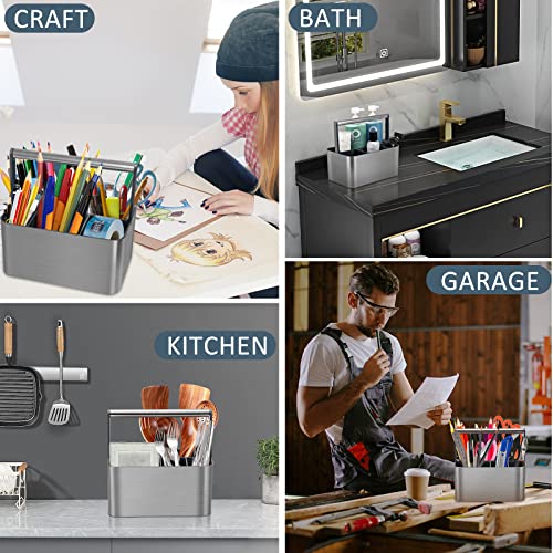 BYUNER-Portable-Shower-Caddy-Basket-Bin-with-Handle-and-Adjustable-dividers-for-College-Dorm-Large-Plastic-Bathroom-Storage-Organizer-ToteGray