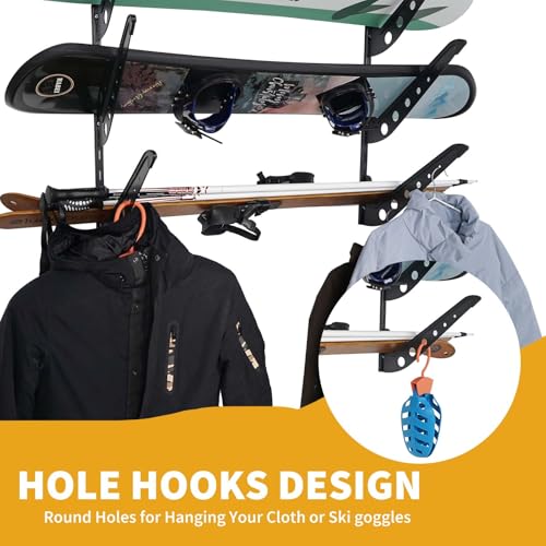 image for JUSTOOP 4 Board Snowboard Wall Racks, Adjustable Storage Rack for Ski,