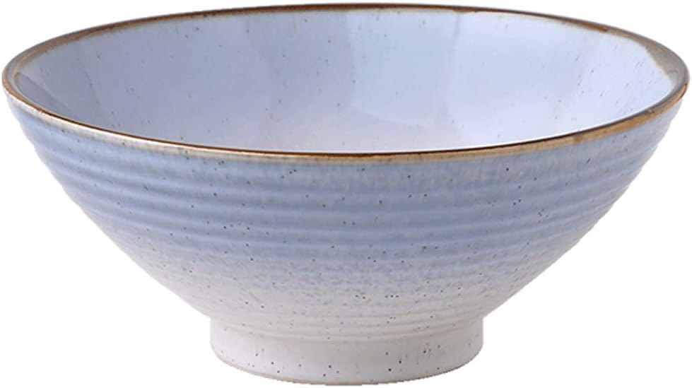 LI HAO SHOP Threaded ceramic bowl creative tableware bowl ramen soup bowl fruit salad bowl large ceramic bowl 7 inches (single bowl) (Color : Light blue)