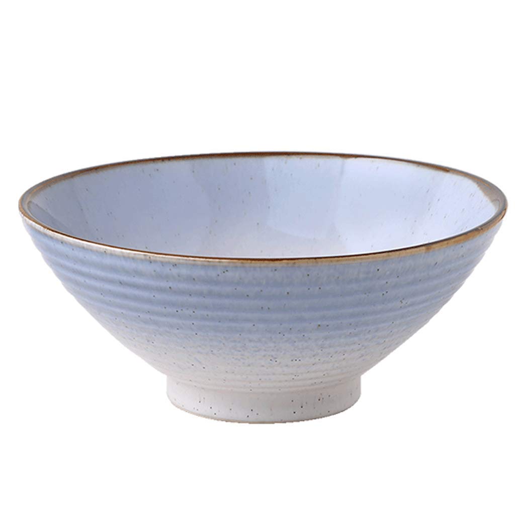 LI HAO SHOP Threaded ceramic bowl creative tableware bowl ramen soup bowl fruit salad bowl large ceramic bowl 7 inches (single bowl) (Color : Light blue)
