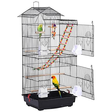 Yaheetech Vogelkäfig mit Vogelspielzeuge Käfigspielzeug Wellensittichkäfig Nymphensittiche Fink-Papageien-Käfig mit Vogeltreppe Cover