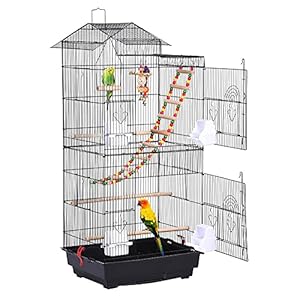 Yaheetech Vogelkooi met vogelspeelgoed, kooispeelgoed, parkietkooi, nimfensittik, Fink-papegaaien kooi met vogeltrap