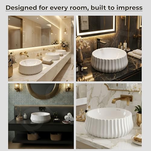 Image of Plantex Ceramic Basin /Countertop Vessel Sink /Tabletop Wash Basin /Washbasin for Bathroom with 10 Years Glaze Warranty by Plantex (White Glossy - 14 x 14 x 5 Inch)