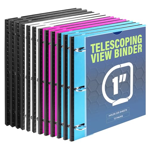 Image of WOT I Telescoping 3 Ring Binder 1 Inch 12-Pack, Flexible Binder with Expandable Spine, Customized Front Cover, Clear Catalog Pocket, Holds 8.5 inchx11 inch Paper, Assorted Colors, School Office Supplies