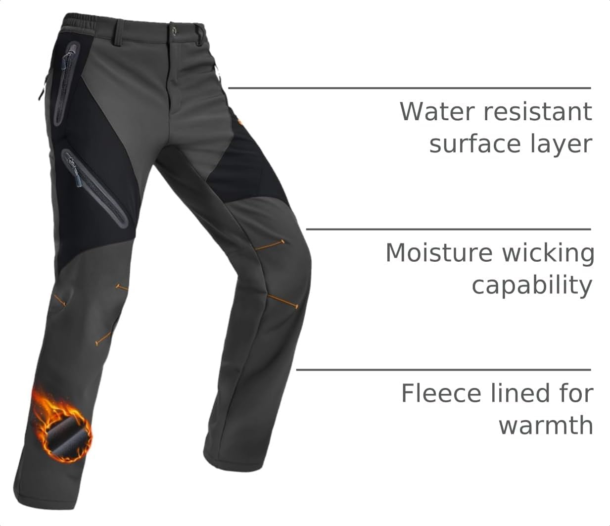 MAGCOMSEN Men's Snow Ski Pants Fleece Lined Water Resistant Winter Pants with 4 Zip Pockets for Snowboard Hiking Outdoor