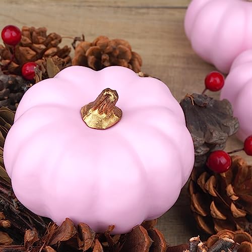 Image of Artmag Artificial Pumpkins Bulk 12Pcs Assorted Sizes Harvest Lifelike Pumpkin Fake Foam Pumpkin for Fall Autumn Halloween Home Party Thanksgiving Party Holiday Decor Pink