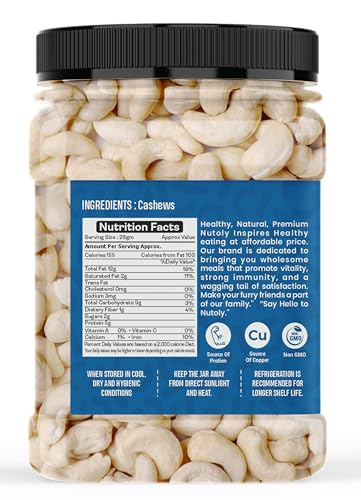 Image of Nutoly Premium Whole Cashew Nuts, Natural, Crunchy & Fresh, Rich in Protein, Perfect for Snacks, Sweets & Cooking (250Grm)