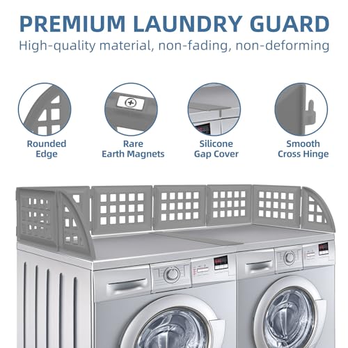 SARIUROS Laundry Guard, LaundryGuards for Washer and Dryer, Magnetic LaundryGuard with Magnets, LaundryFence Guard with Laundry Silicone Gap Cover, Laundry Room Accessories - Grey - Thumbnail 4