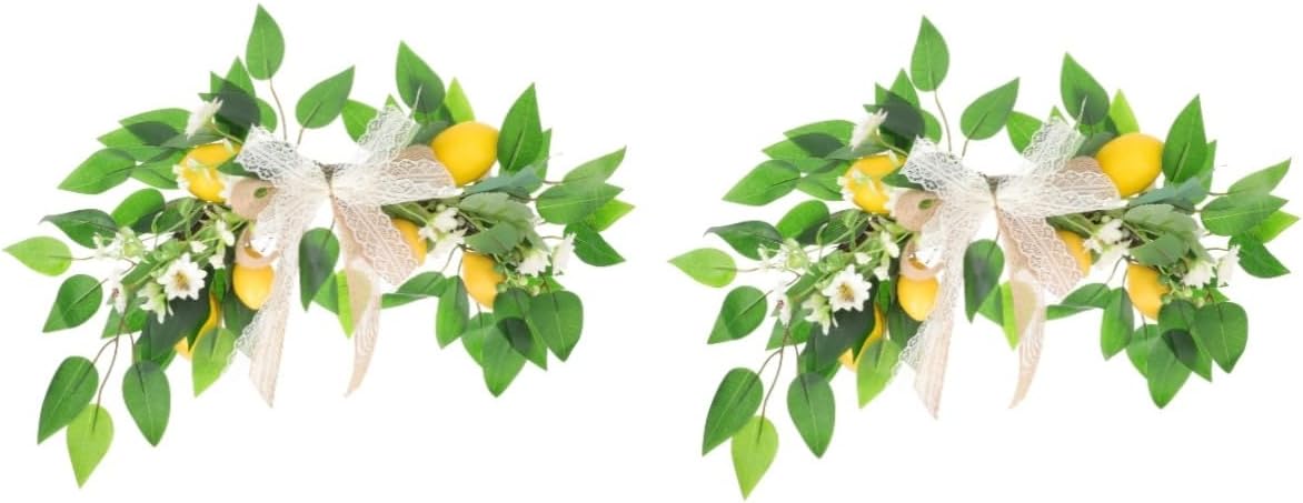 2pcs Front Door Wreath Artificial Lemon Wreath Realistic Fruit Leaf Decor Bulk Summer Flower Arrangement
