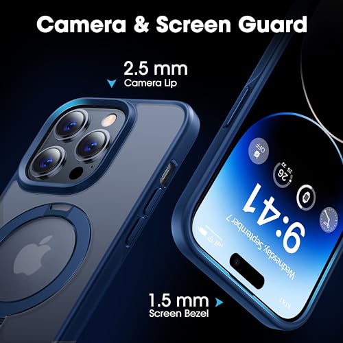 Image of CASEKOO Designed Case for 14 Pro Max with Magnetic Invisible Stand [Military Drop Protection] [Compatible with MagSafe] Shockproof Slim Translucent Matte Promax Case 6.7 Inch, Blue