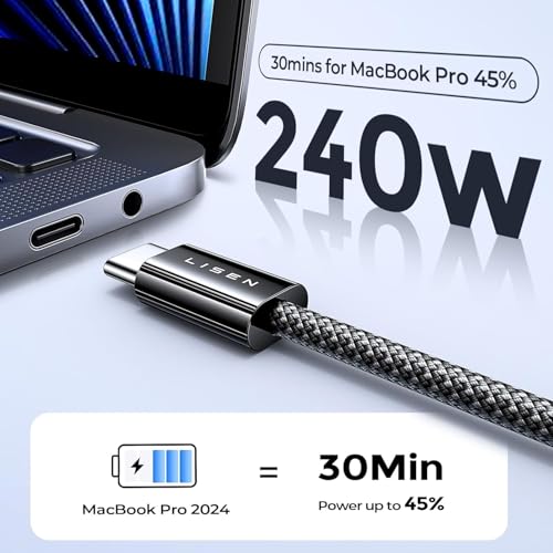Image of LISEN USB C to USB C Cable, 240W PS /2 Charging Cable [10FT, 2 Pack] Type C Charger Fast Charging USBC to USBC Cable for iPhone 17 16 15 Pro Max iPad MacBook Neo Air Pro,Black
