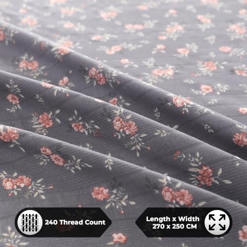 Image of Story@Home King Size Air Cotton Bedsheet 240 TC Flat Sheet with 2 Pillow Covers, Soft & Durable Bed Sheet for King Bed (250 x 270 cm, Floral Print, Dark Grey)