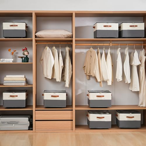 Image of INSTY 2 Pack Shoe Organizer for Closet,Shoe Storage Organizer with Wheels, Fits up to 32 Pairs,Adjustable Dividers,Fabric Shoe Storage Bins with Clear Cover,Beige and Grey