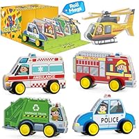 Oriate Rolling City Vehicle for Magnetic Tiles, Free Wheels Rescue Toy Cars Compatible with Road Magnet Tiles, Car Toys for Kids Urban Road Traffic Magnetic Tiles Toys, Educational Gift Boys Girls