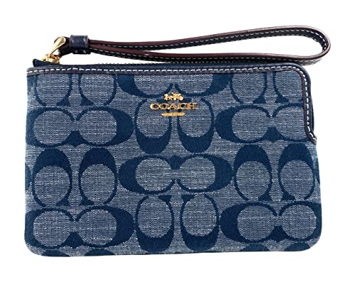 Coach Dempsey Corner Zip Wrtistlet In Signature Chambray (Gold/Denim Multi) #TOP28