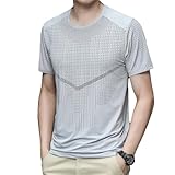 Camiseta de manga corta de seda de hielo para hombre, informal, deportiva, cuello redondo, media manga, K, L