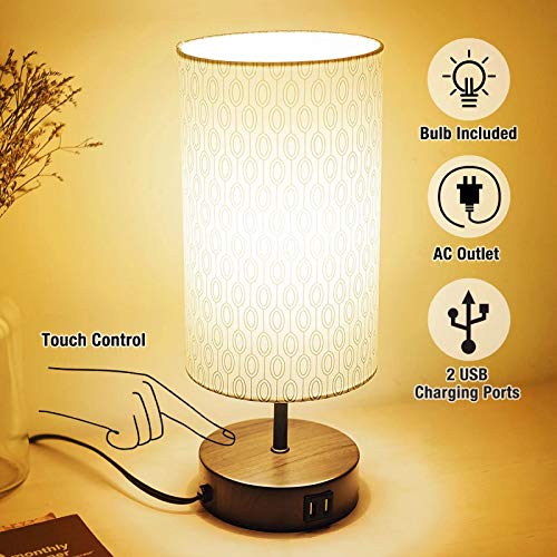 3-Way Touch Control Dimmable Table Lamp Modern Bedside Nightstand Lamps, with 2 USB