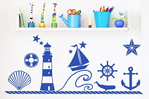 Home Find Wall Decals Diy Sea Wave Ship Rudder Anchor Lighthouse Shark Shell Stickers Removable Self Adhesive Vinyl Murals Living Room Bedroom Kids Room Nursery Home Decor 40 Inches X 23 Inches #TOP15