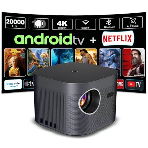 Vidéoprojecteur [Android10.0/Mise à Niveau Actuelle autofocus] Projecteur 4K avec Double WiFi 5G et BT5.3, 20000 LUX Natif 1080P, Full HD Vidéoprojecteur, Correction Keystone Automatique, Home Cinéma