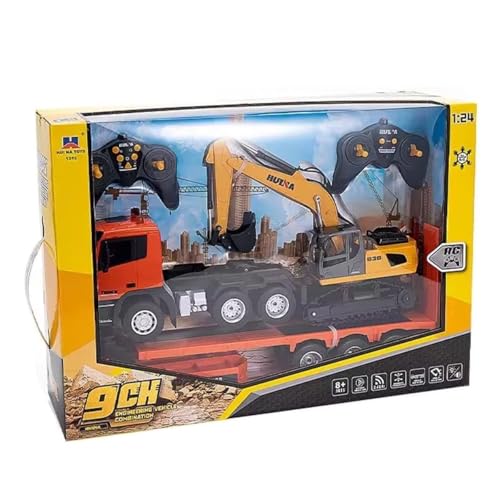 s-idee® 1319 RC Tieflader LKW(orange) & Bagger (gelb) Set Huina 1:24 9-Kanal Licht & Sound fernges
