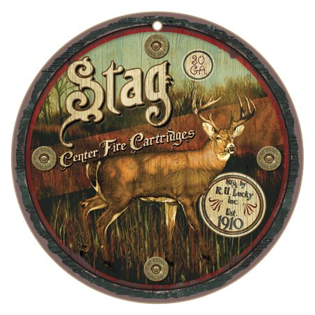 Stag Center Fire Cartridges 10" round wood plaque, sign - Features the artwork of JQ Licensing