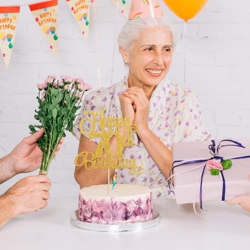 ZEYIYER Gold 70th Cake Toppers, Glitter Happy 70th Birthday Cake Decorations, Seventy Years Old Cakes Pick for Women Men Birthday Party Supplies - Image 3