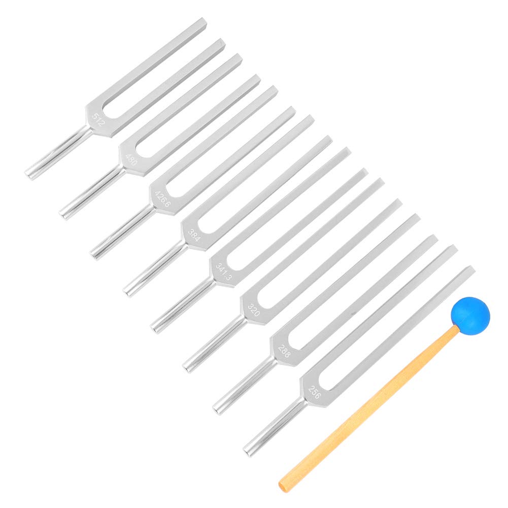 8Pcs Stimmgabel Set Healing 256~512Hz, Aluminiumlegierung Silber Neurologische Stimmgabel, Professionelle Nervensensorische Stimmgabel