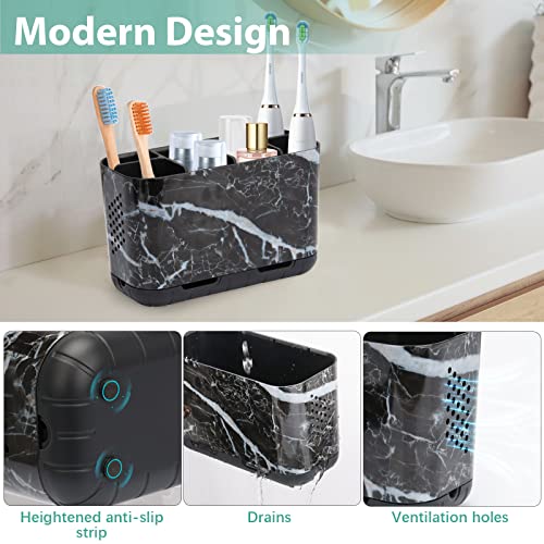 Boperzi Black Toothbrush Holder For Bathroom Toothpaste Organizer Countertop, Detachable Anti-Slip Marble Toothpaste Storage Caddy 6 Slots With Drainage Holes For Makeup Brush Razor Stand #TOP1