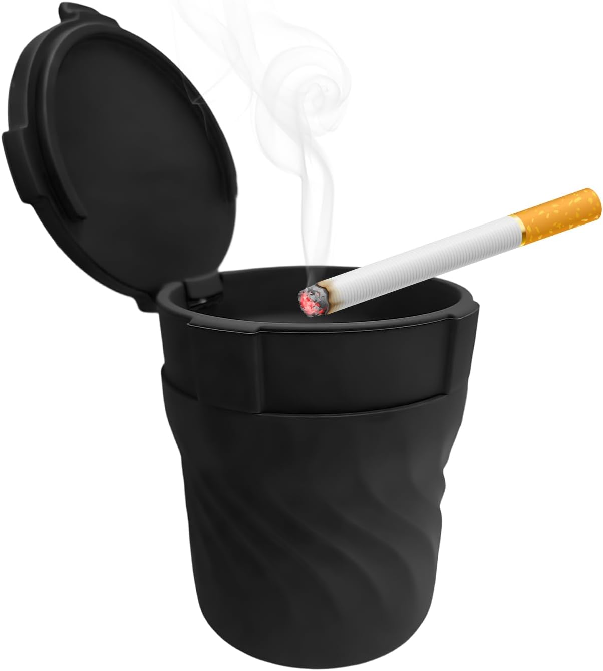 Car Ashtray with Lid, Non-Breakable Silicone Cup Holder Ash Tray Detachable Mini Trash Can, Smell Proof Self-Extinguishing Cigarette Ashtray for Truck Office Home (Black)