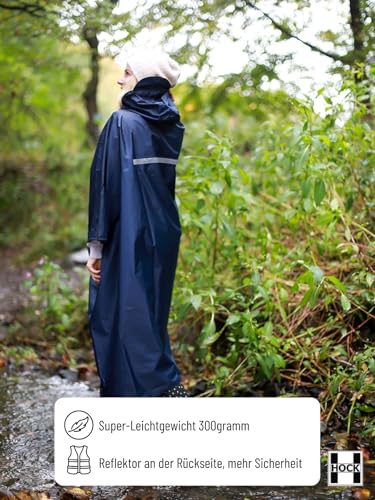 HOCK Regenponcho Extra Lang mit Kapuze – 100% Wasserdicht – Leichter Regenmantel Wandern für Damen & Herren (blau, L/XL)