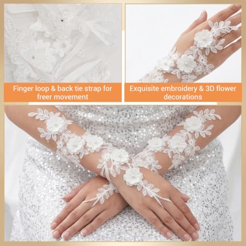 Image of PATPAT Bridal Wedding White Gloves for Women with Pearl, Elegant Lace Gloves for Women Princess Glove for Bride, Cosplay & Formal Events Banquet Stage Performance Accessories