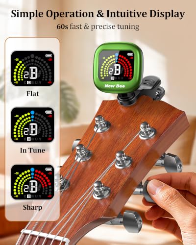 Image of New bee Guitar Tuner Rechargeable, Color Screen Clip On Tuner (Green, 1 Pack)