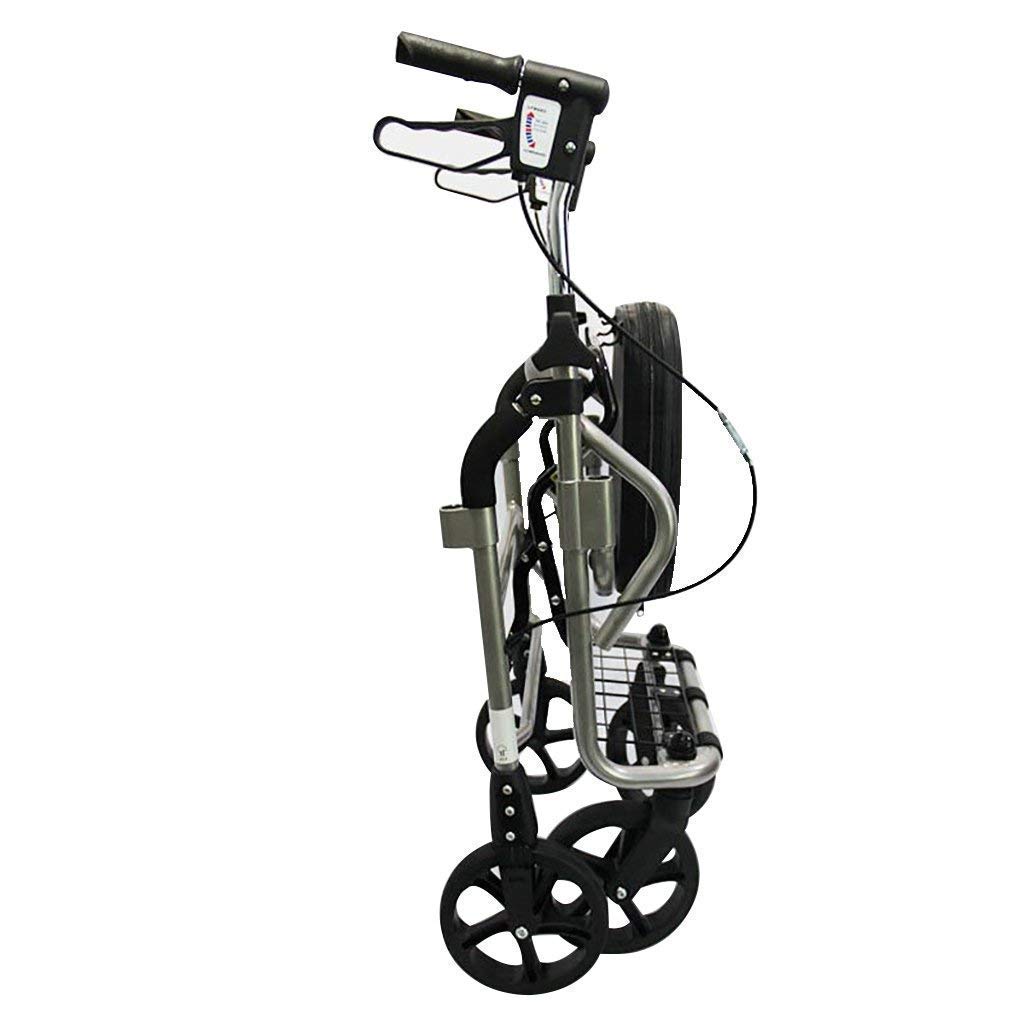 Andador para Ancianos,Práctico andador con ruedas de cuatro ruedas con asiento para personas mayores de aluminio compacto, plegable y ligero, incluye asiento y cesta de la compra