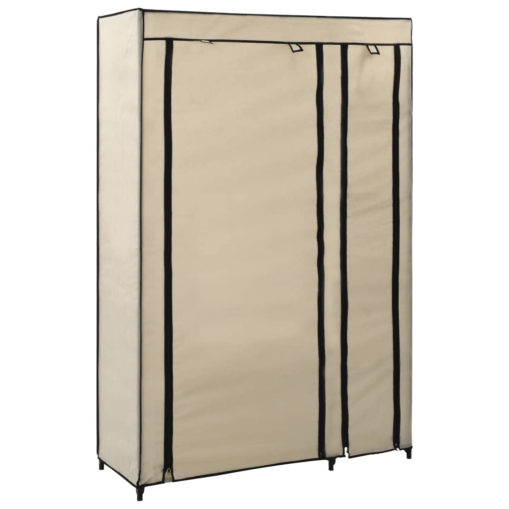 Creme Klappschrank 110 x 45 x 175 cm in Stoff, Stoffschrank, Klappschrank mit Aufhängungsstange, Kleiderbügel, Aufbewahrungsständer für Taschen, Spielzeug, Schuhe, Wohnzimmer, Schlafzimmer