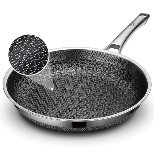 Image of Frying Pan, 10 Inch Hybrid Non Stick Stainless Steel Skillets, Dishwasher Induction Oven Broiler Safe, Non Toxic Chef