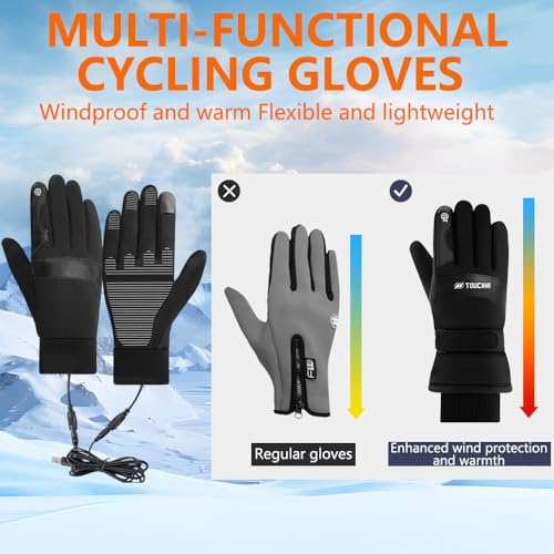 KUWUNG Beheizbare Handschuhe Herren Damen, USB-beheizte Handschuhe Nicht-Slip, wasserdichte Touchscreen-handchuhe-beheizt, Winddicht Fahrradhandchuhe fur kifahren,Wandern,Radfahren,Motorradfahren