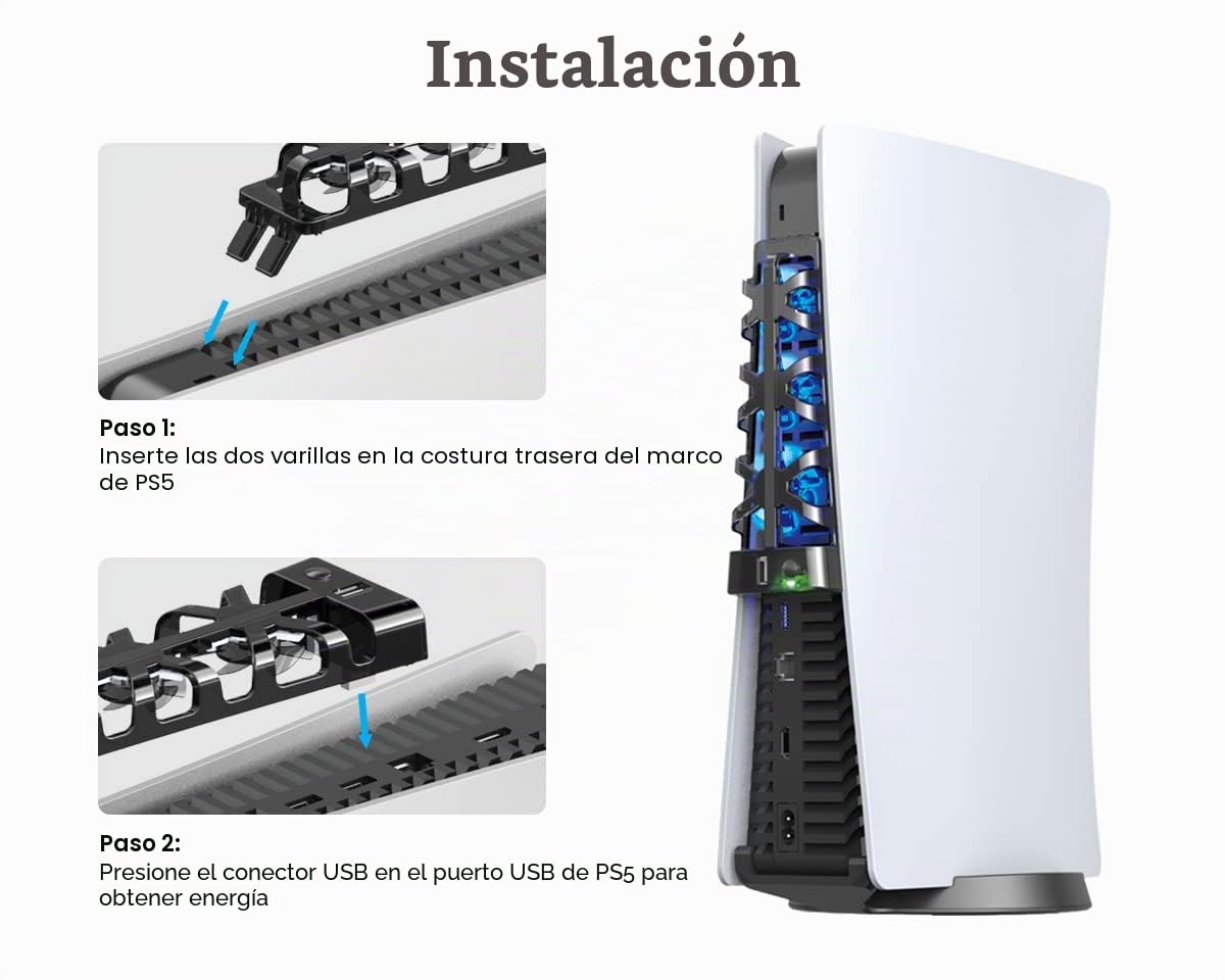 ElecGear PS5 Auto Ventilador de Refrigeración Externo, USB Turbo Refrigerador Control Automático del Sensor de Temperatura para PlayStation 5 Ultra HD y Digital