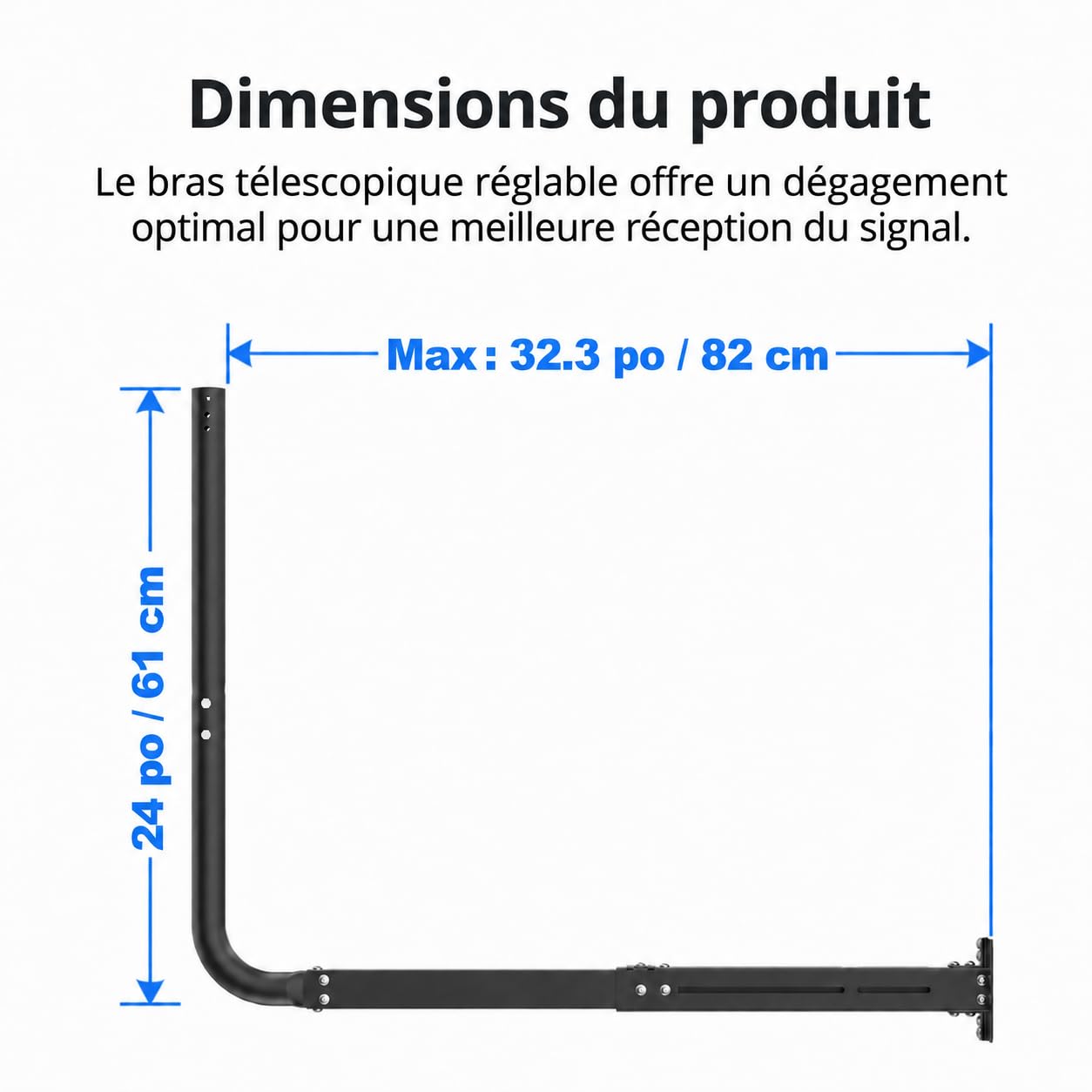 Mât d'antenne pour antennes TV, Satellite, Radio et Wi-FI | Longueur réglable (max. 83 cm), support mural robuste, support d'antenne, support d'antenne