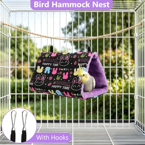Image of Hypeety Bird Nest Cozy Hanging Bed Cage Warm Plush Hut for Bird, Black, M